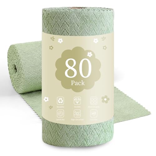 Image of 80 Pack Microfiber Cleaning Cloth Roll Reusable Paper Towels 12 inchx12 inch Tear Away Cloth,Absorbent Dish Rags for House Kitchen,Wash Cloths,Lint Free Rags for Window Cars Cleaning Supplies