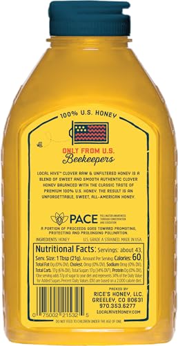 Image of Local Hive Clover Raw & Unfiltered - 32 oz | 100% Pure U.S. Honey | Natural Sweetener Sourced from American Bees & Beekeepers | Premium Clover Flavor | Ideal for Tea, Baking & Cooking