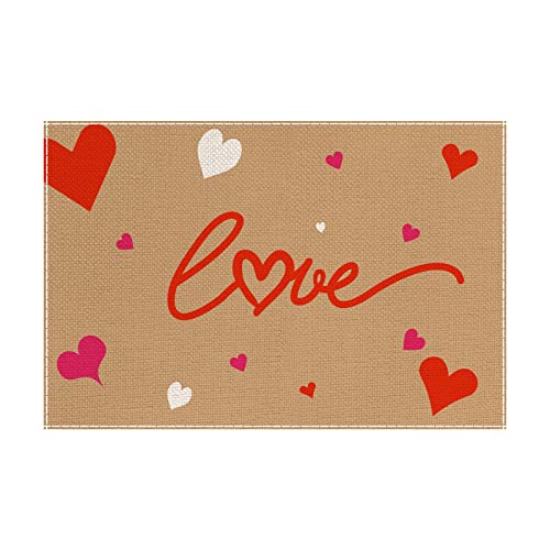 Eddert Valentines Day Placemats Set Of 4 Valentines Day Table Decor - 12 X 18 Inch Rustic Burlap Valentines Love Heart Placemats Table Mats Decor For Kitchen Dining Table Home Decorations #TOP12