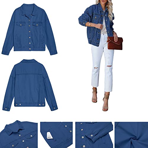 Luvamia Womens Denim Jacket Lightweight Denim Jacket Women Plus Size Lightweight Bomber Jacket Women Distressed Long Denim Jacket Women Spring Jackets For Women Dressy Nightfall Blue Size Xx-Large #TOP3