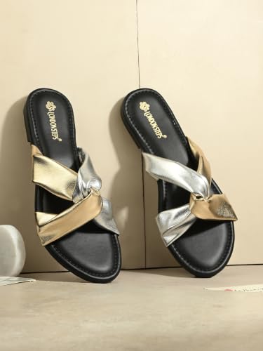 Image of Women's Cross Strap Slide Sandals | Soft Cushioned Flat Slip-On Slippers | Lightweight Anti-Skid Casual Comfort Sandals for Everyday Wear