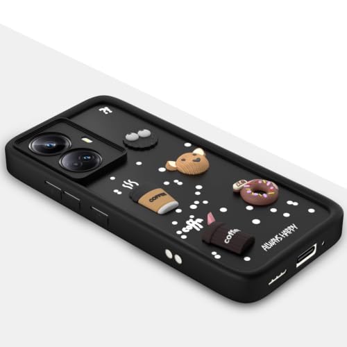 Image of Bintage Back Cover Compatible for Realme RMX3686 / 10 Pro+ 5G | Cute Fun Ball | 3D Taddy Smiley Coffee | Milk Case | Full Body Protection - Black