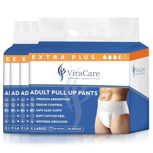 56 x Extra Plus Incontinence Pants Women & Men | Adults Nappies | Premium Absorption and Soft-Stretch Waistband | Adults Pull Up Pants | Waist Size X Large 95-175 cm | (4 Packs of 14)