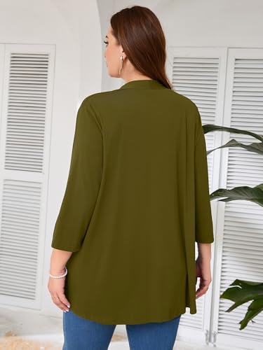 Image of AusLook Women's Plus Size Lightweight Open Front Cardigan 3 /4 Sleeve Cover Ups Shrugs Shawls and Wraps Kimono Jacket Coat