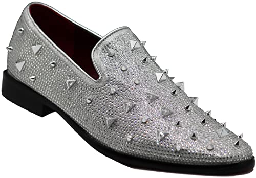 Image of SPK24 Men Vintage Spikes Sparkle Formal Tuxedo Stage Fashion Slip On Loafer Dress Shoes