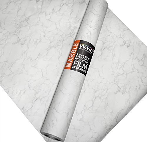 VViViD Matte Carrara White Marble Natural Texture Architectural Vinyl Sheet Film Roll (48 Inch x 100ft Full Roll)