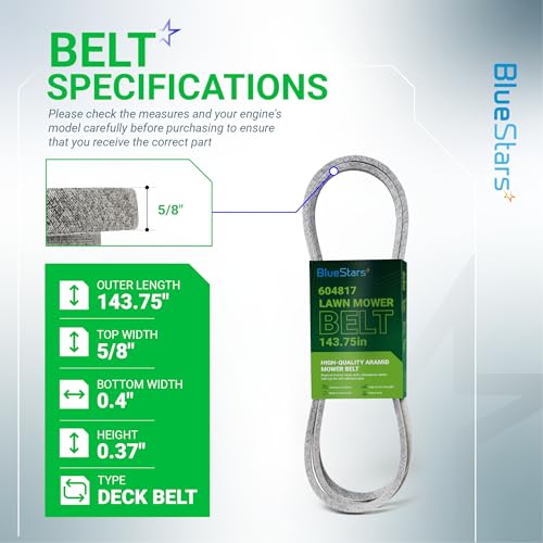 Image of BlueStars 604817 Mower Deck Belt | Aramid Cord | 5 /8 inch x 143 3 /4 inch