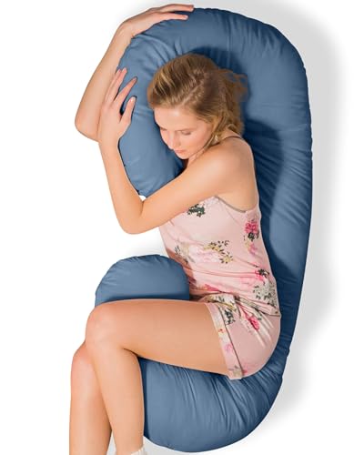 Traumreiter Seitenschläferkissen mit Bezug Taubenblau I Lumbardo Schwangerschaftskissen, Komfortkissen Erwachsene Seitenschläfer Schwangere Kissen Schwangerschaft XXL Stillkissen