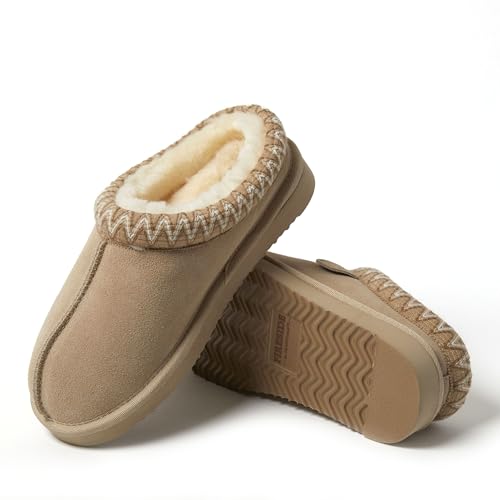 Image of Fireside by Dearfoams Women's Greta Genuine Shearling Clog Slippers, 100% Natural Suede Clogs for Outdoor & Indoor