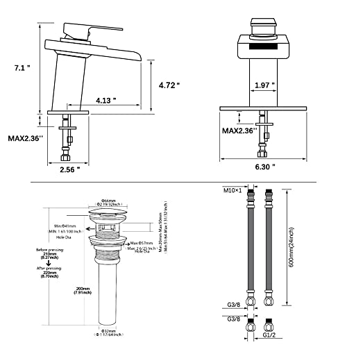 Image of AVSIILE LED Bathroom Sink Faucet, Chrome, Waterfall, Stainless Steel Spout