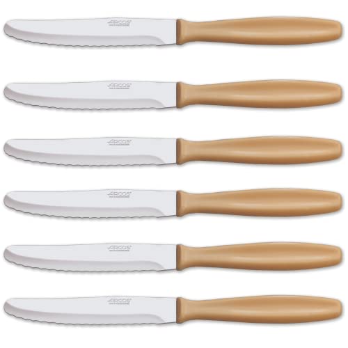 Arcos Serie Cuchillos de Mesa, Juego de Cuchillos de Mesa de 6 piezas, Hoja de Acero Inoxidable Nitrum de 105 mm, Mango de Polipropileno color crema