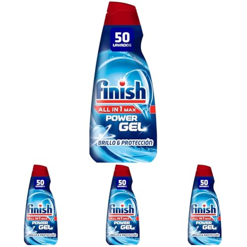 Finish All in 1 Max Power Gel Brillo & Protección Detergente Gel para el Lavavajilla, 50 dosis (Paquete de 4)
