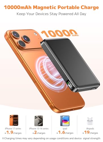 for Magsafe Portable Charger, Power Bank, 10000mAh Wireless Magnetic with Type-C 20W PD Fast Charging, LED Display for Magsafe Battery Pack,Wireless Portable Charger for iPhone 17/16/15/14 all Series