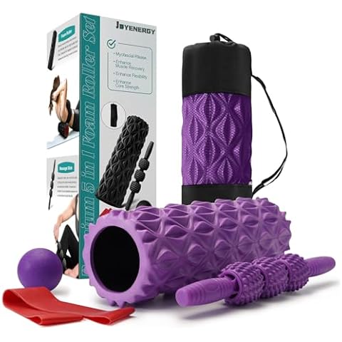 Joyenergy 5-in-1 Foam Roller Set for Deep Tissue Massage, Muscle Pain Relief, Improved Mobility, High-Density Back Roller for Whole Body Relieves Muscle Pain Muscle Massage (Purple) Cover