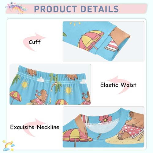 Pajama Sets Long Sleeve Beach Scene with Animals Soft Comfy Sleepwear 2 Piece PJS 3-8T4
