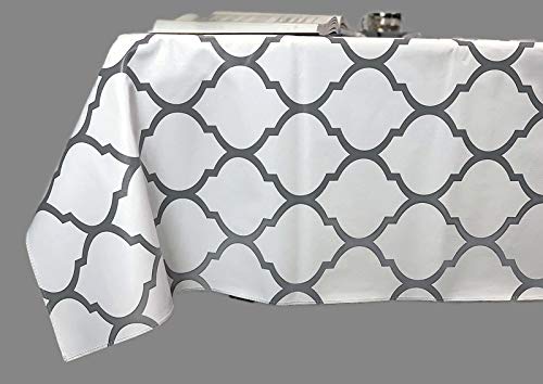 First Choice VinylsAlux Vinyl Tablecloth Flannel Backed - Damascus White and Silver - Indoor Outdoor - Wipeable - Waterproof (55in x 90in Rectangle)
