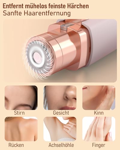 Augenbrauenrasierer & Gesichtshaarentferner für frauen: 2-in-1 Augenbrauen Trimmer und Gesichtsrasierer frauen, iFanzeTech Gesicht-Epilierer Damen für Oberlippe,Kinn und Wangen, Rosa 5