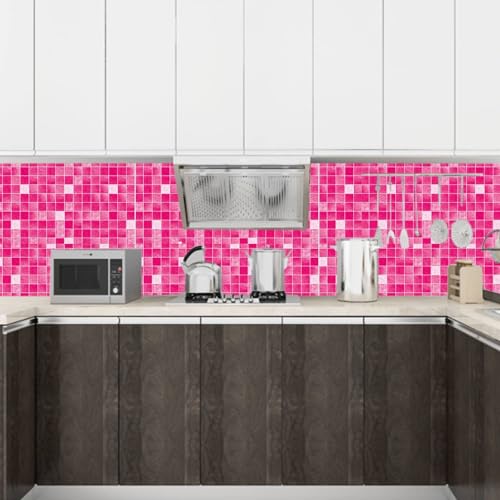 Image of JAAMSO ROYALS Mosaic Ceramic Pink Tile Pattern Self Adhesive Peel and Stick Decorative Kitchen Oil Proof Wall Sticker Removable Home Decor and Wall Decor Vinyl Wall Decals Stickers (100 CMx 60 CM)