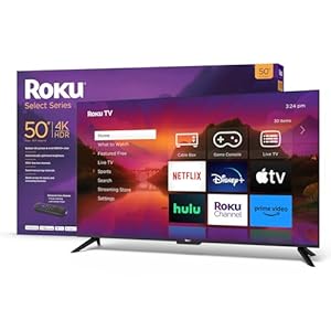 Roku 50″ Select Series 4K HDR Smart RokuTV with Enhanced Voice Remote, Brilliant 4K Picture, Automatic Brightness, and Seamless Streaming