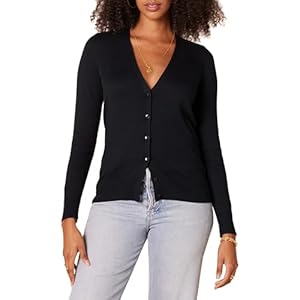 Amazon Essentials Damen Leichter Cardigan mit V-Ausschnitt (in Übergröße erhältlich), Schwarz, L