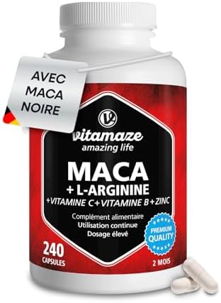 Maca Noire Complexe avec L-Arginine 450mg, Trois types de Maca An...