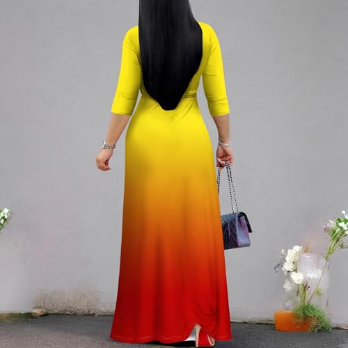 Image of PinkPatty Women's Plus Size Maxi Dresses Casual Flowy 3 /4 Sleeves Dress Printed Vacation Dress for Daily Wear with Belt