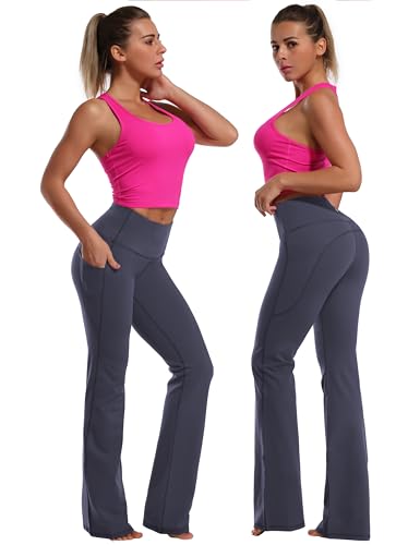 Image of BUBBLELIME 29 inch /31 inch /33 inch /35 inch /37 inch Women High Waist Bootlegs Yoga Pants Tummy Control Bootcut Workout Flared Out Pockets