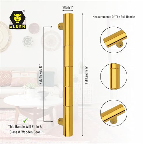 Image of ALDEN 12 inch Main Door Handle /Handle for Glass and Wooden Door /Pull and Push Stainless Steel Door Handle (PVD Gold) (4 Years Warranty) (Pack of 1)