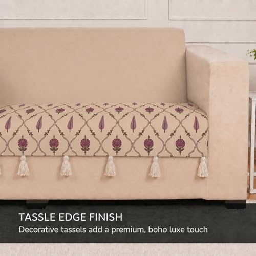 Image of STITCHNEST 'Eden Weaves Collection Series' 3 Seater Sofa Cover| Elegant Woven Fabric, Decorative Tassels, Washable & Durable for Modern Living