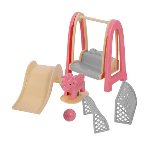 HANABASS Doll House Accessories Miniature Slide Swing and Wooden Horse Playground Set for Dollhouse Decor and Kids Imaginative Play