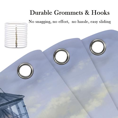 Jipusai Art Blue Lighthouse Shower Curtain Sets for Bathroom, Sunrise Ocean Theme Bath Curtain, Waterproof Nautical Shower Curtain Bathroom Decor Curtain with Hooks,75X75IN - Image 7