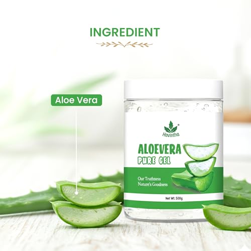 Image of Havintha Natural Aloe Vera Gel for Skin & Hair Care, 500g | Free from parabens, sulphates, and mineral oil. Suitable for men and women.