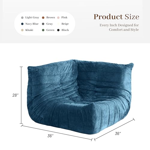 Image of Bean Bag Chair, Memory Foam Bean Bag Chairs for Adults, Fireside Corner Chair Lazy Floor Corner Sofa for Living Room, Bedroom, Dorm, Office(Navy Blue)