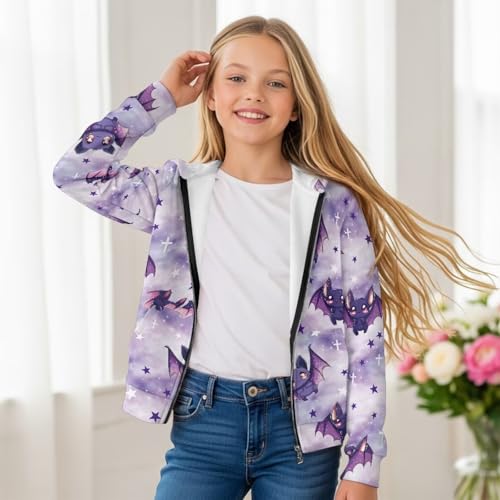Cute Fashion Kids Girls Full Zip Hoodie Sweatshirt Jacket Long Sleeve Casual Coat Top 6-16 Years3