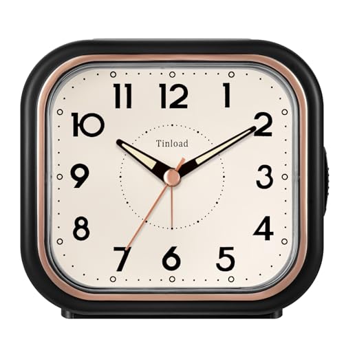 Image of Tinload 4.3 inch Vintage Retro Analog Alarm Clock, Super Silent Non Ticking Clock with Manual Light, Snooze, Battery Operated, Simply Design, for Living Room, Bedroom, Bedside, Desk(Black)