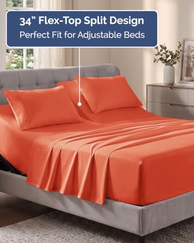 Image of Flex Top Split Head King Sheet Set - 4 Piece Extra Deep Sheets - Coral