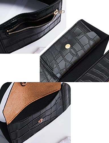 TOPACC Elastic Wide Belts for Women Dresses Cowgirl Fashion Black Waist Cinch Belt Stretch with Pouch3