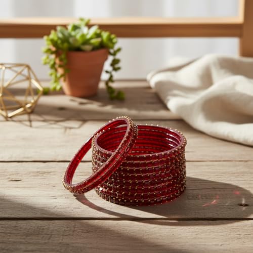 Image of SUNDRAM Raindrop Glass Bangles Set for Women & Girls, Transparent Crystal Kanch Ki Chudi for Wedding & Party, Set of 12