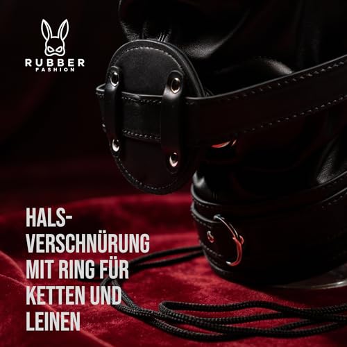 Rubberfashion Leder BDSM Maske mit Augenbinde, 2 Dildos als Mund Knebel und 3 Schlösser - Bondage Maske - BDSM Toys für Männer Frauen und Paare