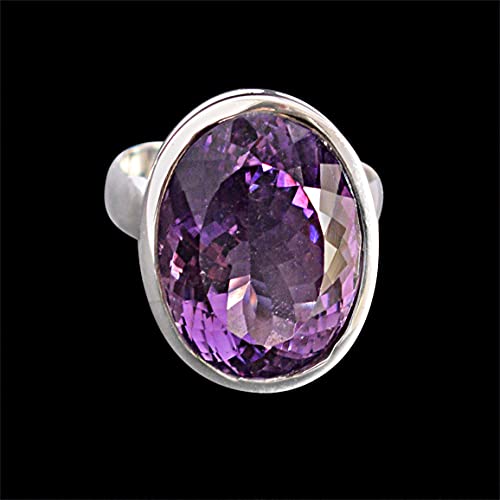 Bague améthyste violette ovale facettée en argent 925 fait main - 5