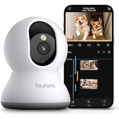 blurams Pet Camera 2K, 360° Indoor Security Camera, Dog Camera with Phone App, PTZ Cameras for Home Security Indoor, 2-Way Audio, Motion Tracking, Color/IR Night Vision, Siren, Cloud&SD(2.4GHz Only) Cover