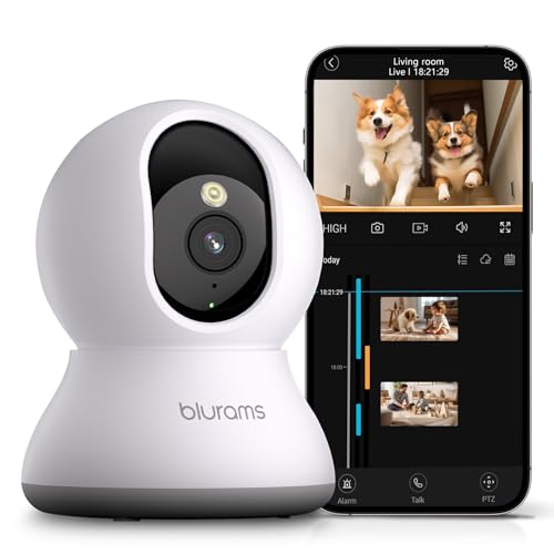 blurams Pet Camera 2K, 360° Indoor Security Camera, Dog Camera with Phone App, PTZ Cameras for Home Security Indoor, 2-Way Audio, Motion Tracking, Color/IR Night Vision, Siren, Cloud&SD(2.4GHz Only)