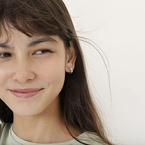 925 Sterling Silver 10mm Clear Cubic Zirconia XO Small Hoop Huggie Earrings For Infants & Toddlers- Beautiful & Trendy Jewelry Collection For Young Girls and Teens- Safe For Kids With Sensitive Ears2