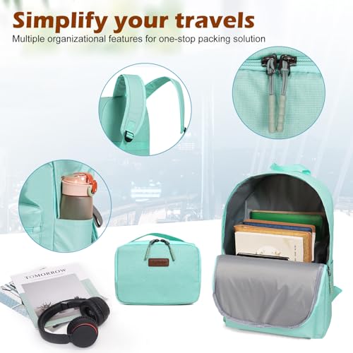 PC+ABS Durable Carry-On Luggage with Spinner Wheels TSA Lock，20-Inch with Waterproof Weekend Backpack Wash Bag(Mint Green) image 3
