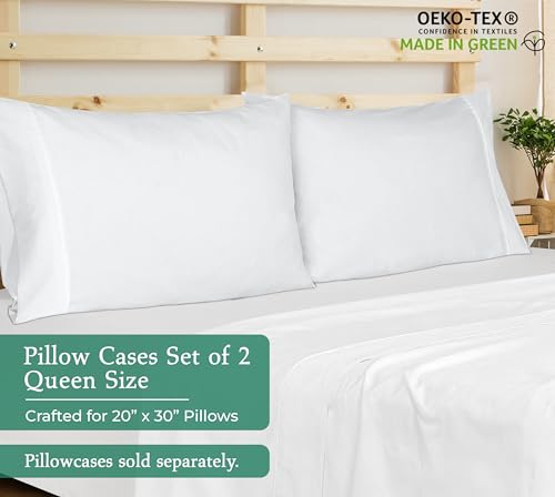 Image of Royale Linens Queen Pillowcase Set of 2 - Bed Pillow Cover - 20 inch x 30 inch - White Pillowcases - 1800 Brushed Microfiber, Wrinkle & Fade Resistant - Soft & Cozy- Queen Size Pillow Case (White)