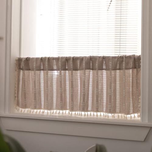 Cortina corta de poliéster y algodón KnSam translúcida de 45 x 132 cm para ventanas pequeñas 6
