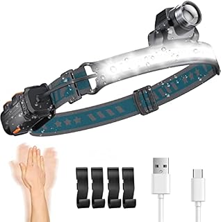 PEMOTech 2600mAh LED Head Torch Rechargeable, 1200 Lumen Super Bright 30H Runtime Headlamp with 7 Light Modes, Motion Sensor, Tail Light, IPX5 Waterproof, Type-C Headlight for Cycling Camping Hiking