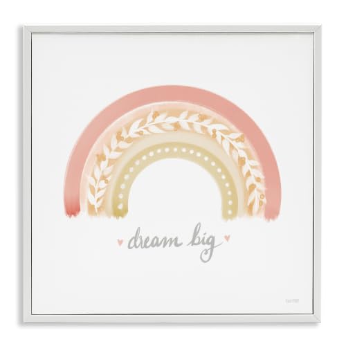 Pink Rainbow Botanical Dream Big Quote, 12 x 12 Inch Framed Giclée Print