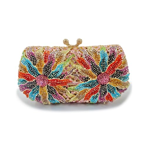 QMLGB Glitter Women Rhinestone Flower Clutch Purse Diamonds Evening Bag Crystal Wedding Clutch Handbag for Prom Cocktail, Multicolor
