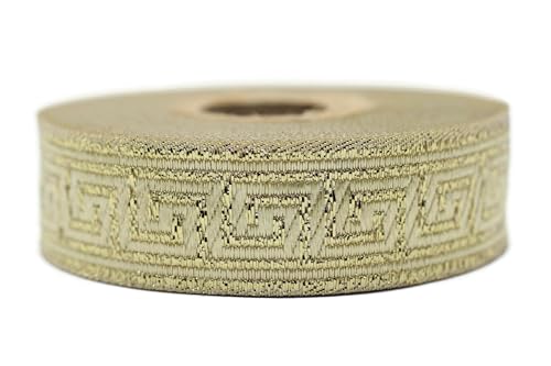 10 metros 22 mm dorado metálico cinta Jacquard tejida con patrón de llave griega rollos de galón cinta tejido bordado artesanías ropa mercería ocio creativo decoración costura medieval 22062
